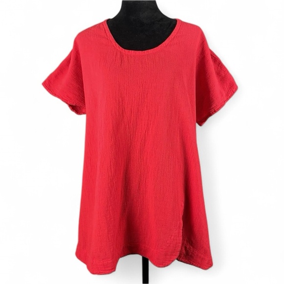 Oh My Gauze! Tops - Oh My Gauze Women’s XXL Red Tunic Lightweight Bohemian Lagenlook Artsy Cotton
